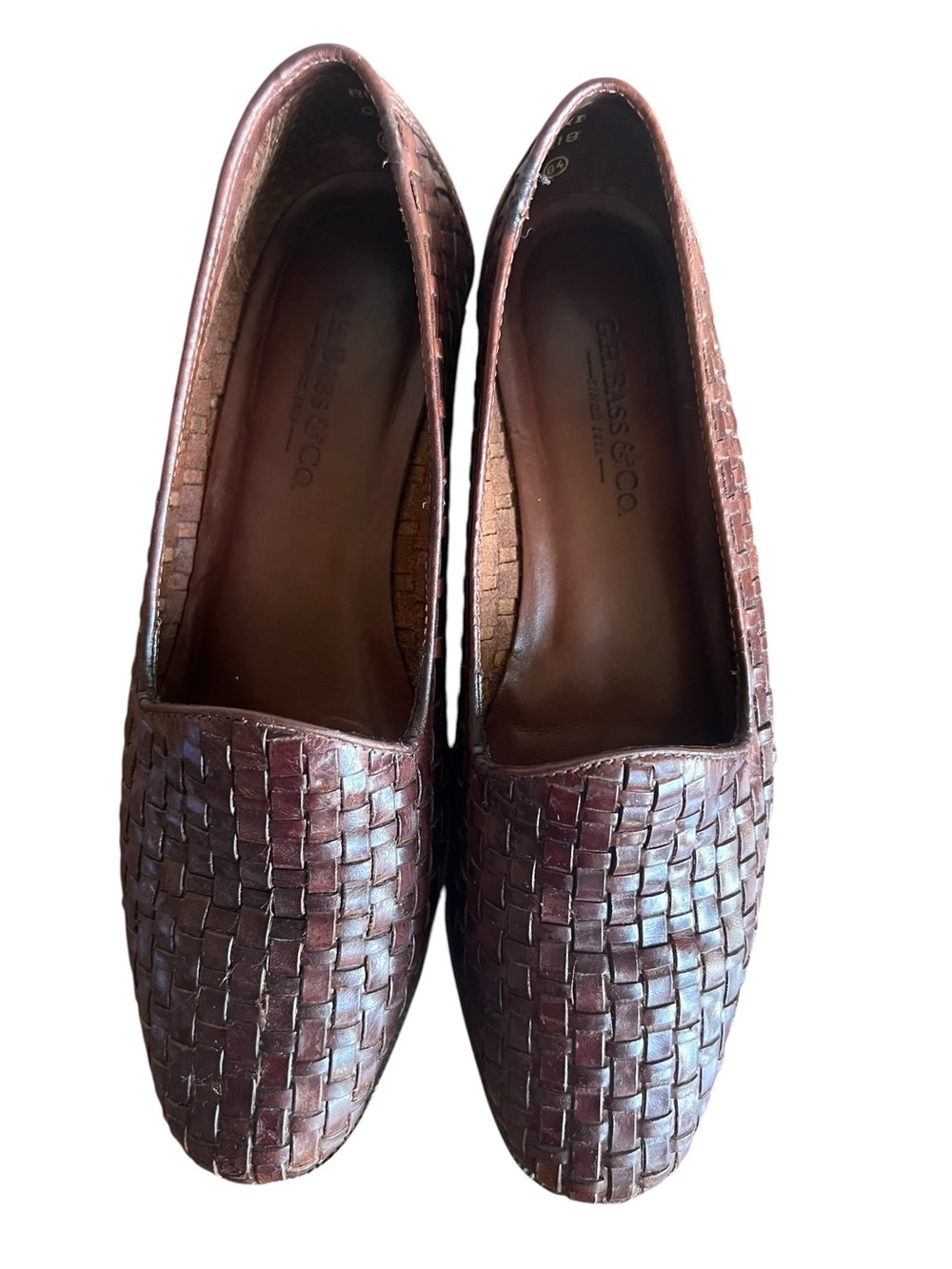 Vintage G.H. Bass & Co Women’s 6.5 M Woven Leather Loafers Brown Made in‎ Brazil